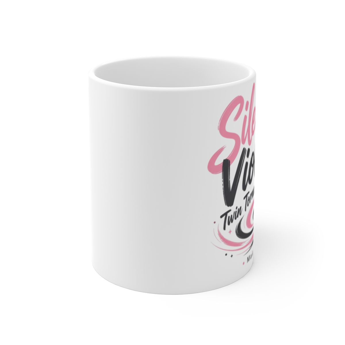 Maia Knight "Silence and Violence: Twin Tornado Adventures" White Mug - alternate angle 1, merchandise